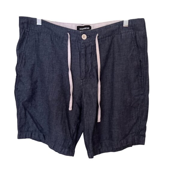 Mens Linen Blend Shorts 33 Blue Drawstring Express Beach Tropical Resort - Picture 1 of 12